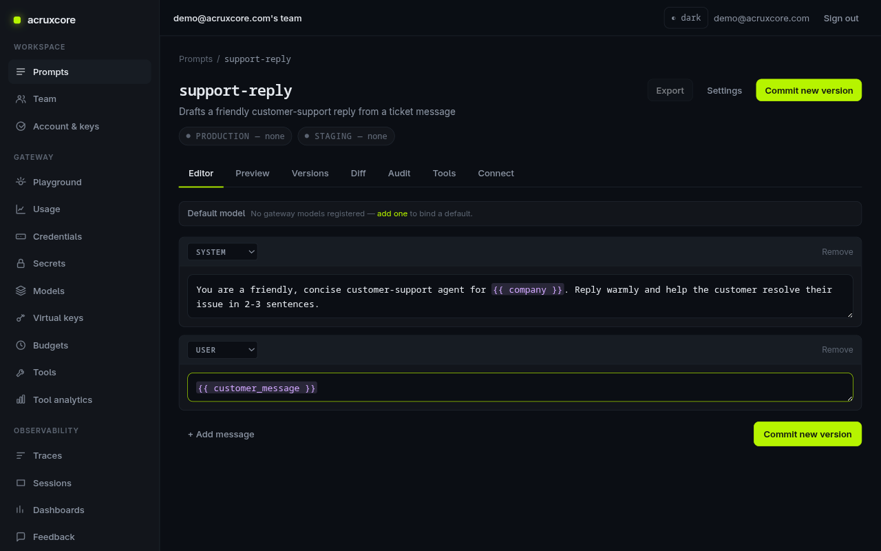 Prompt editor with system and user messages