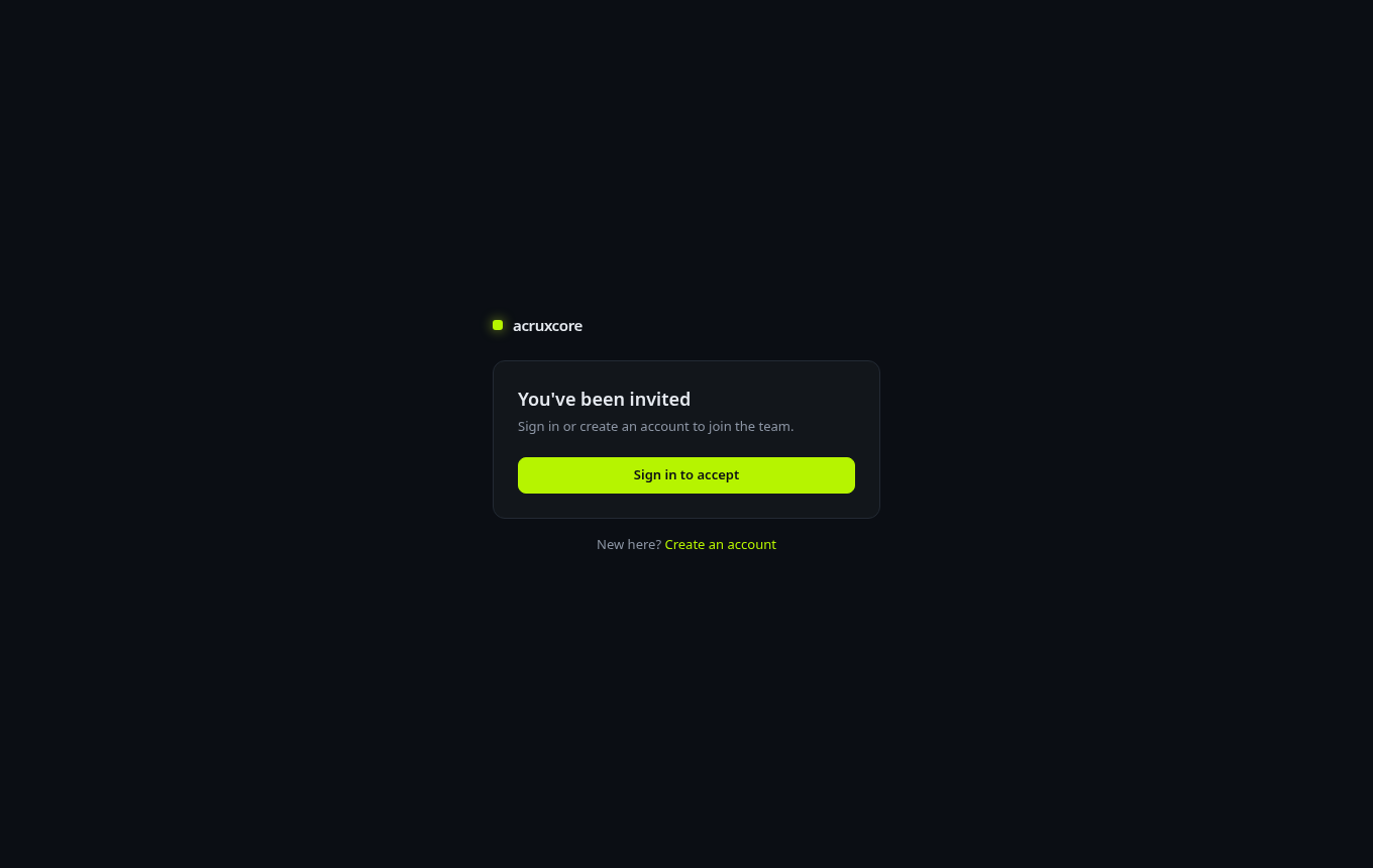 Invite landing page prompting the signed-out visitor to sign in or create an account