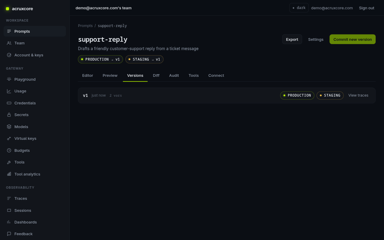 Versions tab showing v1