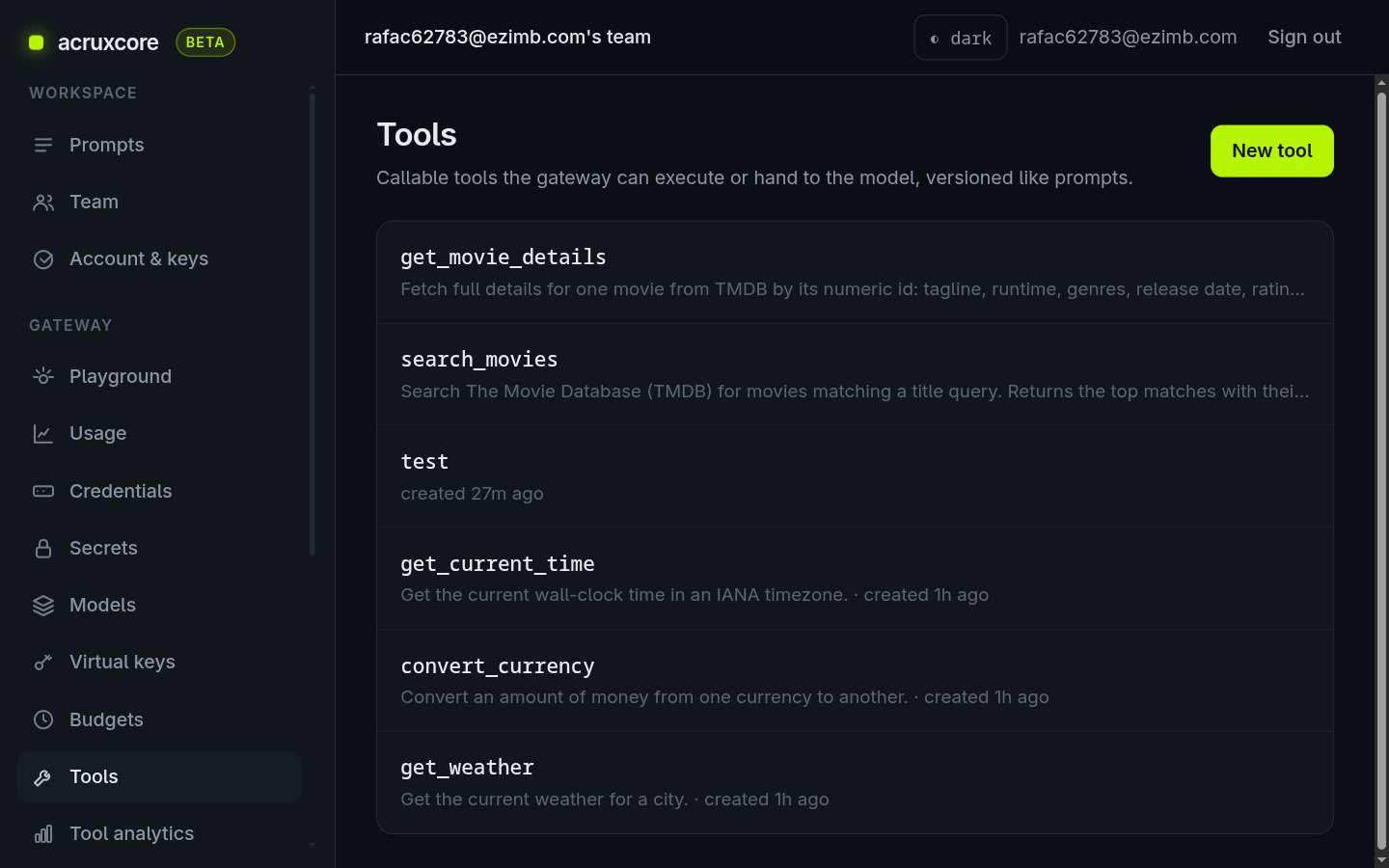 Tools list showing search_movies and get_movie_details alongside other tools